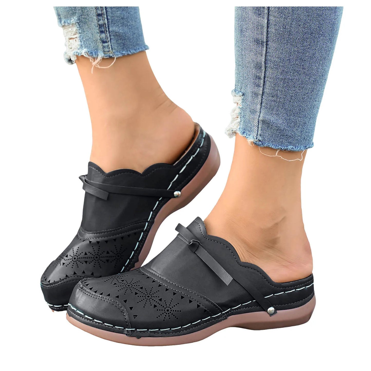 Women's Slippers Summer Flat Round Toe Sandals 2025 Retro Lace Up Sandals Hollow Out Comfy Mary Jane Comfortable Close Toe Shoes